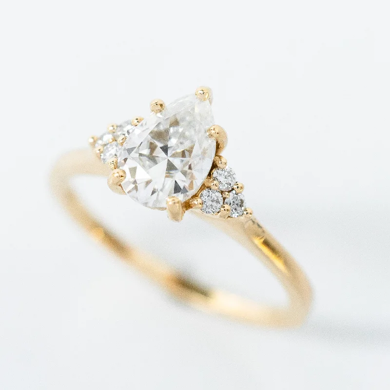 Ladies princess cut diamond ring-Pear Moissanite & Diamond Holly Ring in 14k Yellow Gold