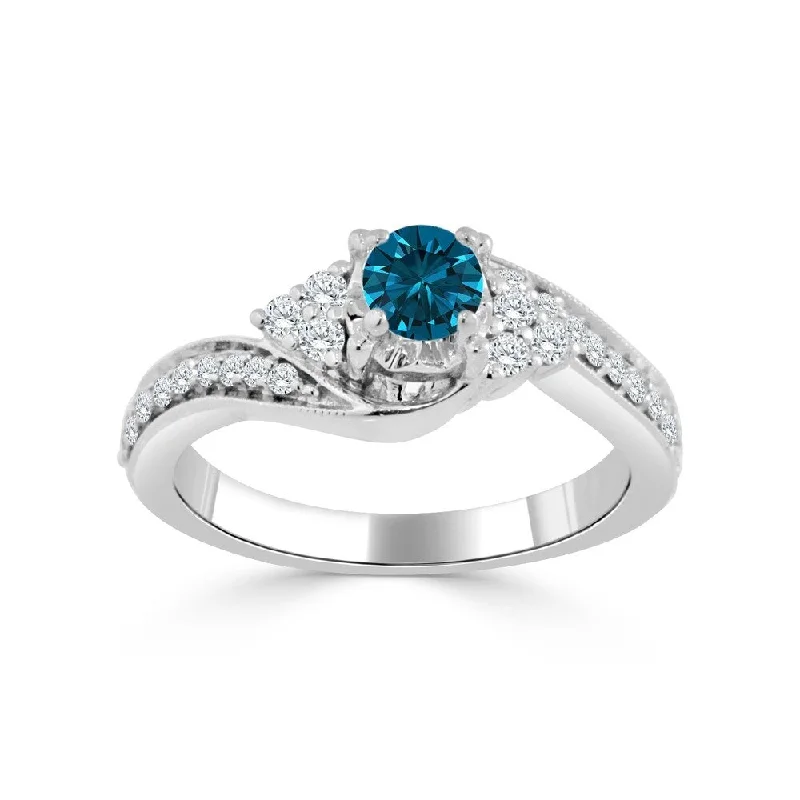 Ladies three-stone engagement rings-Auriya 14k Gold 5/8ct TDW Curved Round Blue Diamond Engagement Ring (H-I, I1-I2)