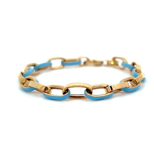 Ladies gemstone bracelet-14K Yellow Gold and Blue Enamel Link Bracelet