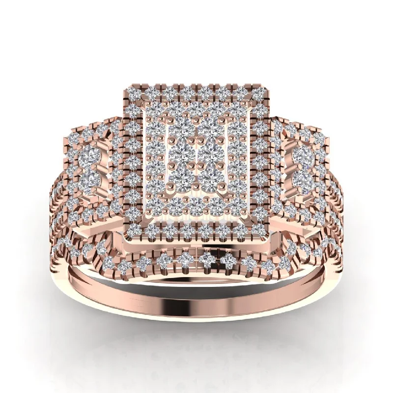 Ladies cubic zirconia ring-Regina Radiant Cut Natural Diamond Cluster Bride Set in 18K Gold