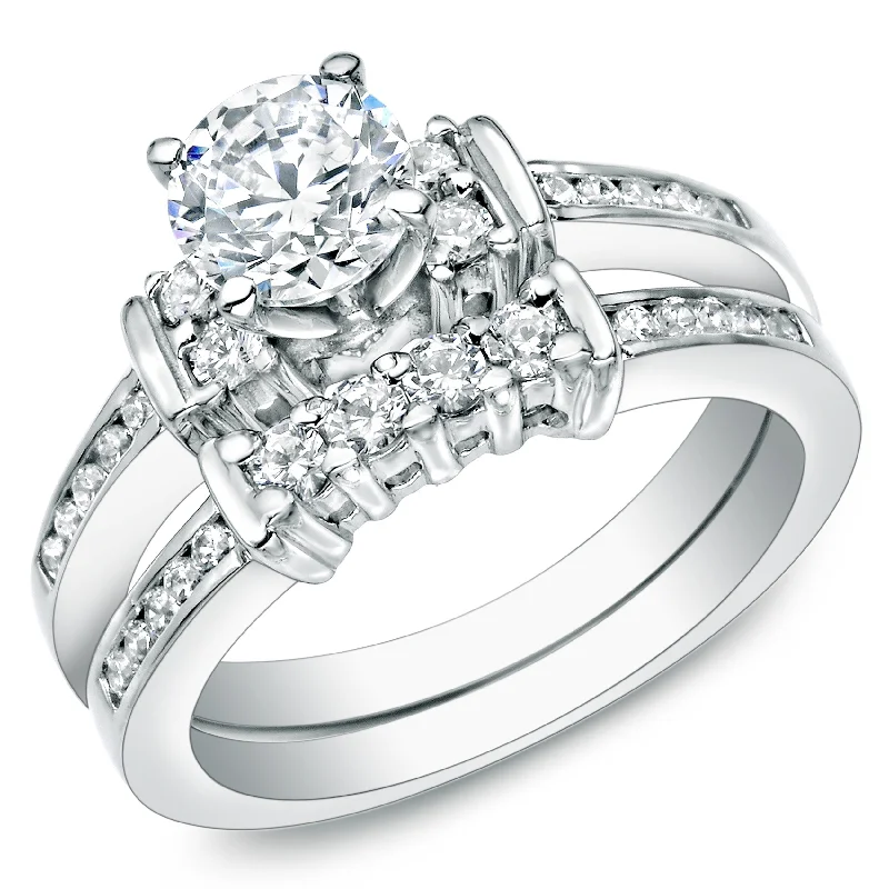 Ladies engagement rings with diamonds-Auriya 1 CTW Round Diamond Engagement Ring Set Three-Stone Style 14k Gold