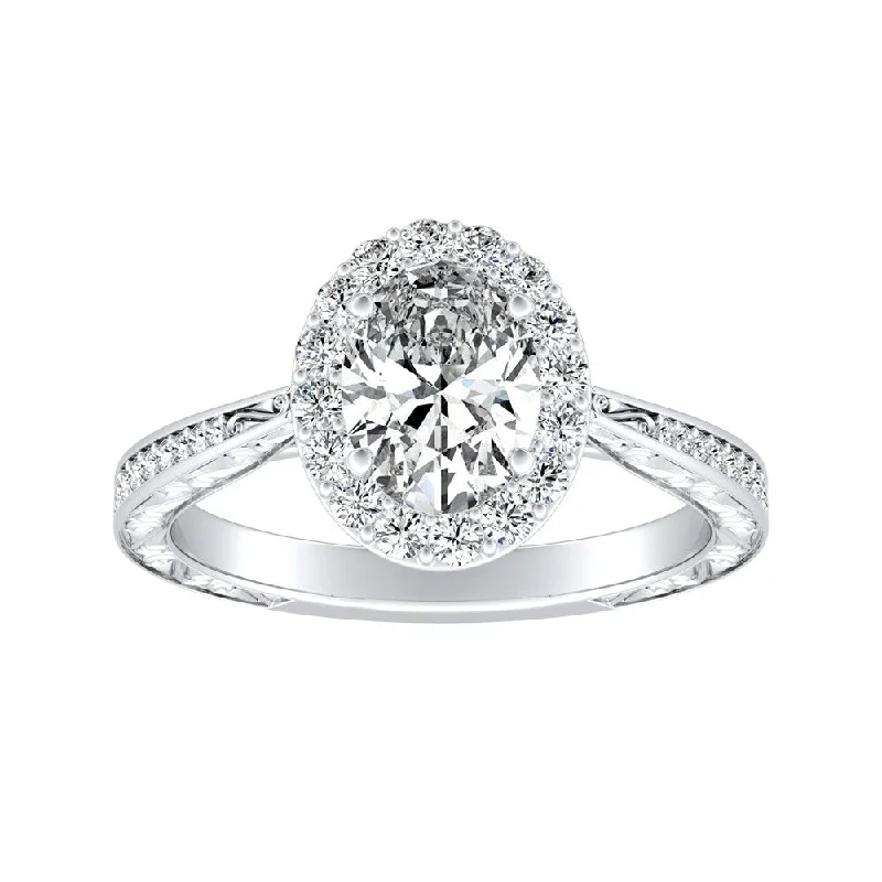 Ladies engagement rings with diamonds-Vintage Oval-cut 1 1/6ctw Halo Diamond Engagement Ring Platinum by Auriya