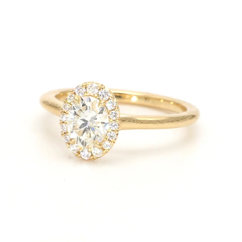 Ladies two-tone engagement rings-Oval Halo Engagement Ring