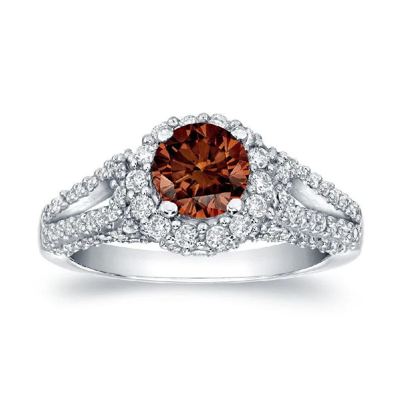 Ladies luxury engagement rings-Auriya Unique 1 1/4ct TDW Brown Diamond Halo Engagement Ring 14k White Gold (H-I, SI1-SI2)