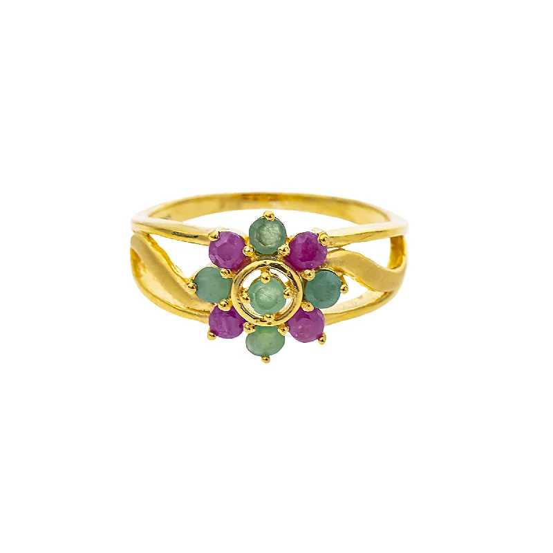 Ladies ruby engagement ring-22K Yellow Gold, Emerald & Ruby Cocktail (3.4gm)