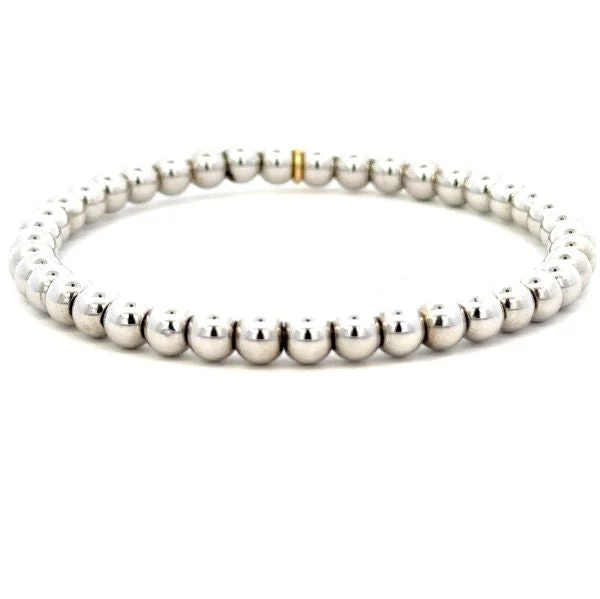 Ladies boho bangle-Stretchable 18K White Gold Beaded Bracelet