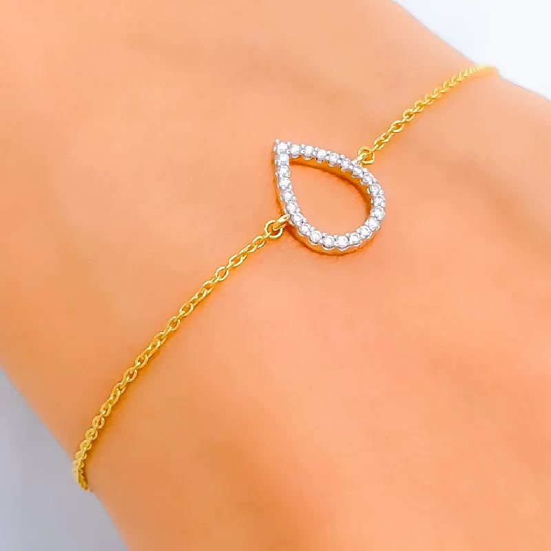 Ladies silver bangle set-Delightful Dainty Drop Diamond + 18k Gold Bracelet