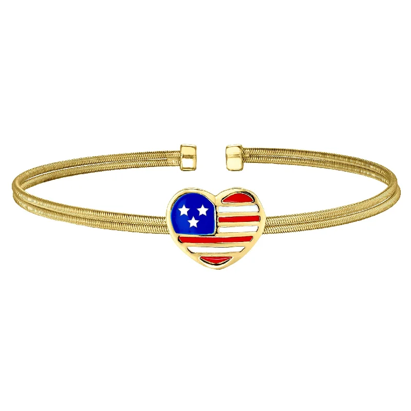 Ladies fashion bracelet-Two Cable Bracelet with Heart American Flag