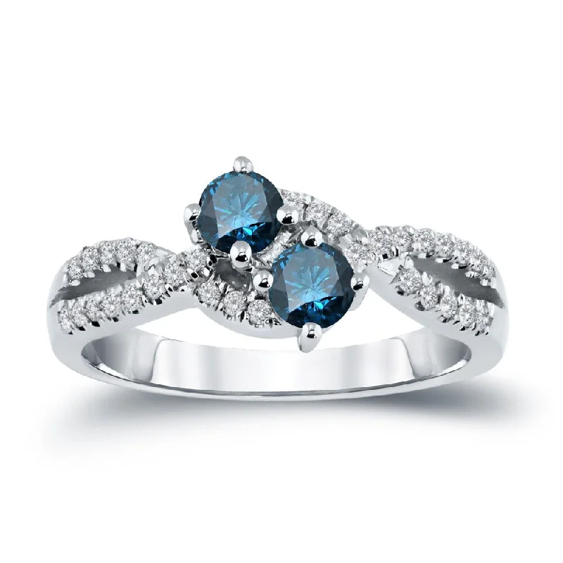 Ladies thick band engagement rings-Auriya 14k Gold 3/4ct TDW 2-Stone Blue Diamond Engagement Ring ( H-I I1-I2)