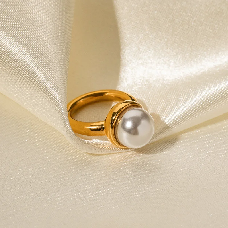 Ladies vintage diamond ring-Ig Style Pearl Stainless Steel Plating 18k Gold Plated Rings