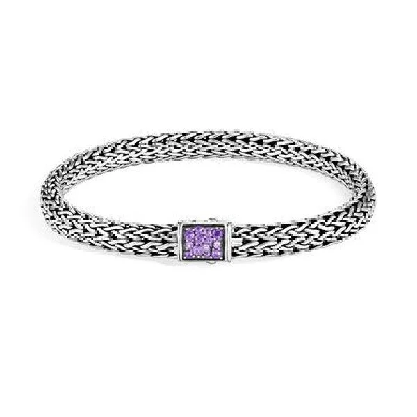 Ladies gold charm bracelet-JOHN HARDY Classic Chain Amethyst And Black Sapphire Reversible Bracelet - 6.5MM