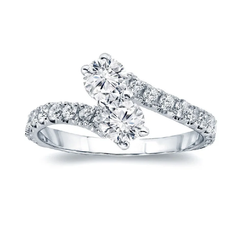 Ladies silver engagement rings-Auriya Round 2-Stone Diamond Engagement Ring 3/4ct TDW 14K Gold