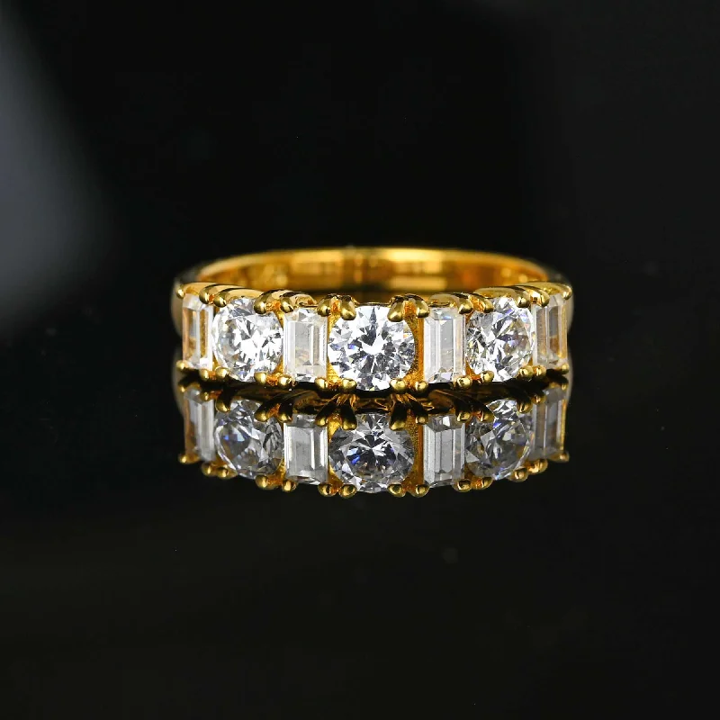 Ladies white gold ring-Silver Gold Gilt Baguette Cubic Zirconia Ring Band