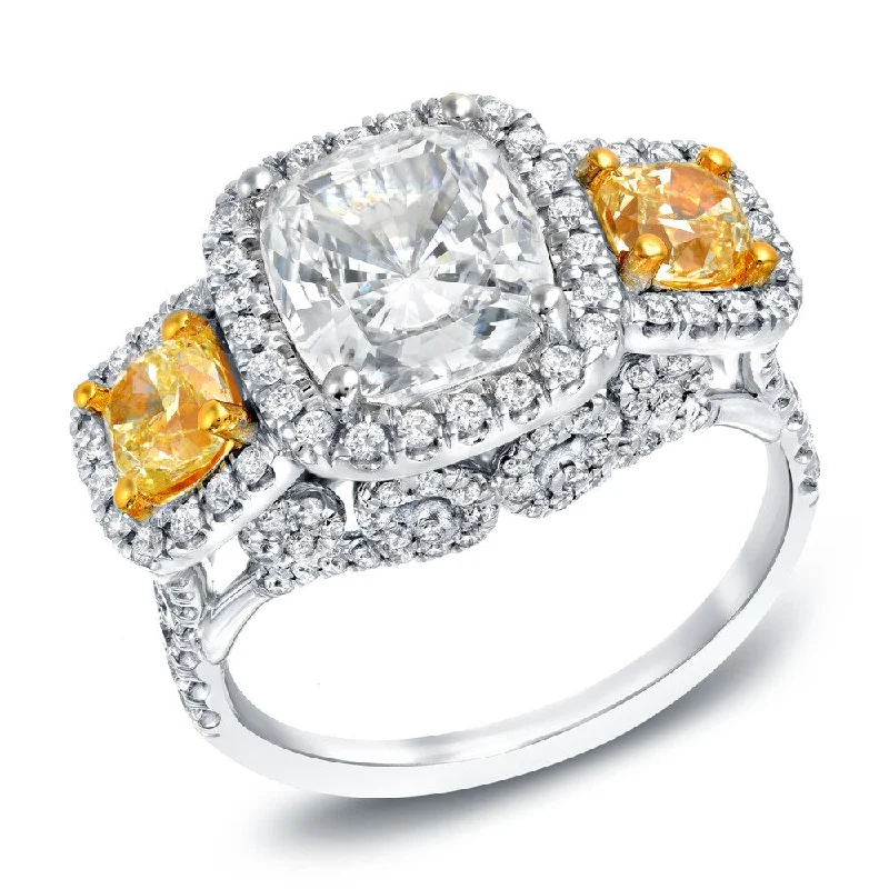 Ladies rose gold diamond engagement rings-Auriya 5 Carat TW Fancy Cushion Cut Yellow Diamond Engagement Ring 18K Gold Certified