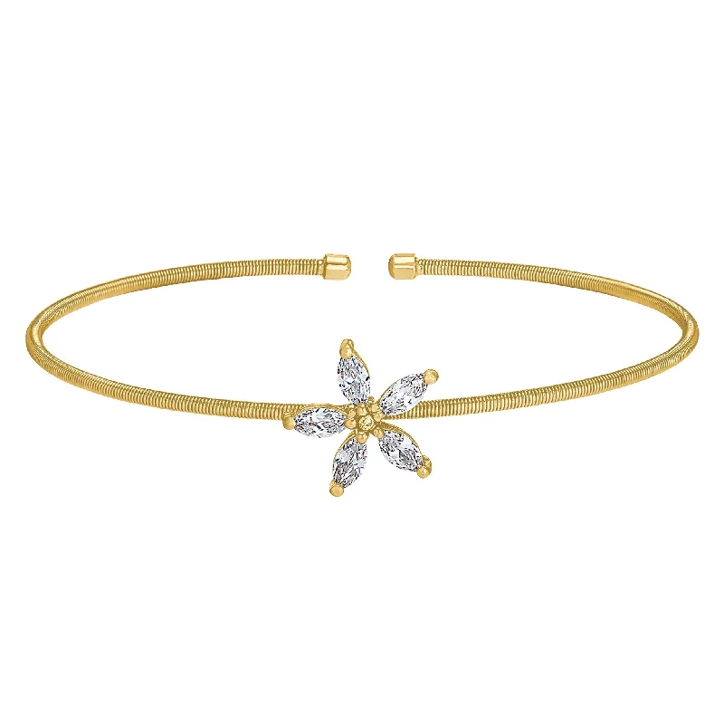 Ladies bracelet with charms-Cable Flower Bracelet with Simulated Diamonds