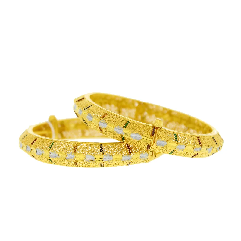 Ladies cross bracelet-Gold Bangles with Meena & Rhodium Accents