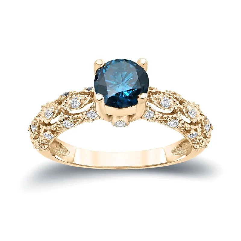 Ladies three-stone engagement rings-Auriya Unique Vintage 1 1/4ctw Blue Diamond Engagement Ring 14k Gold (I1-I2)