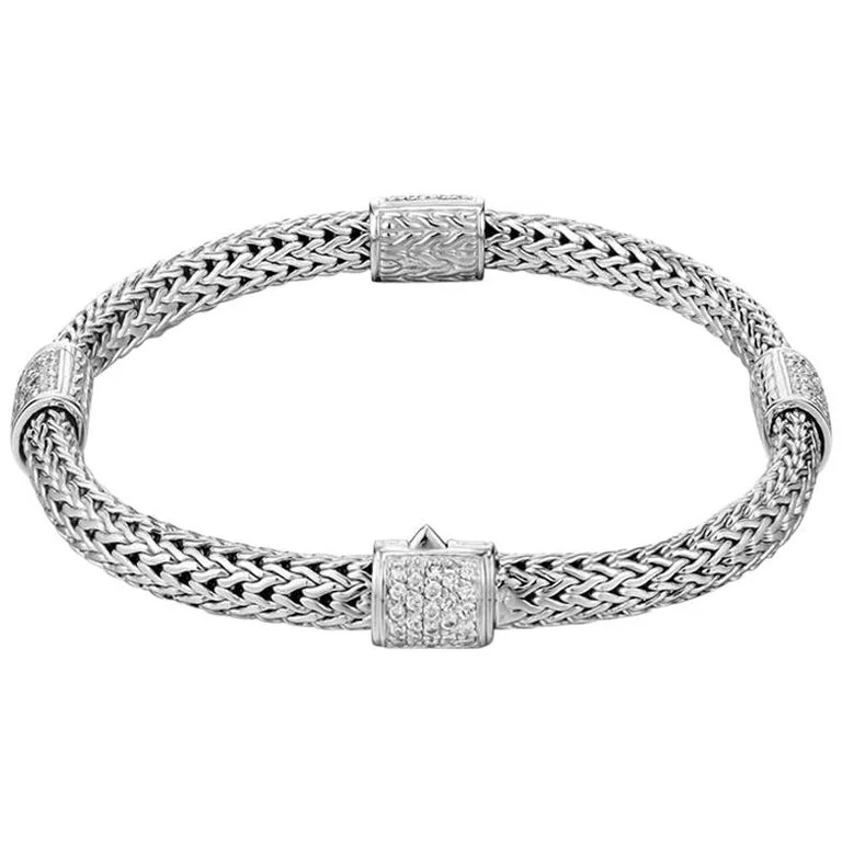 Ladies chain bracelet-JOHN HARDY Classic Chain Four Station Small Diamond Bracelet .75ctw