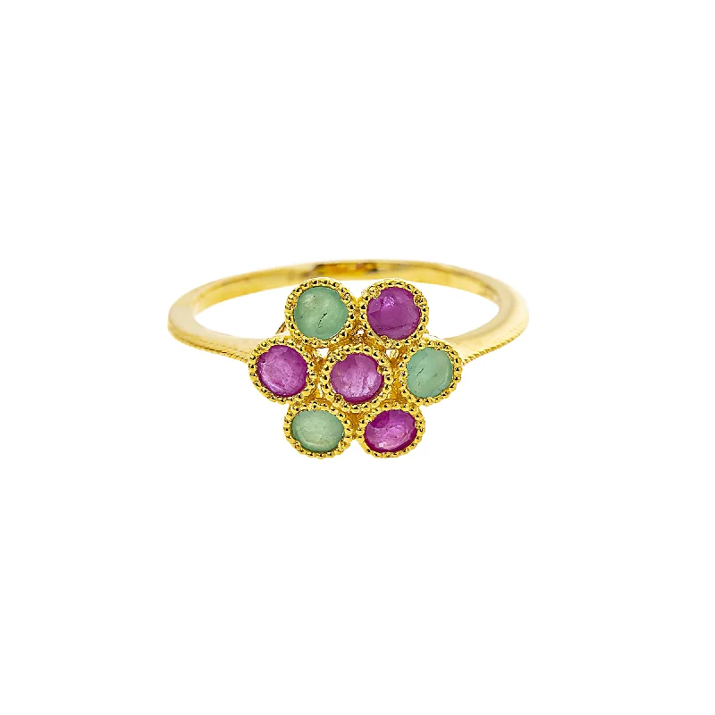 Ladies elegant gemstone ring-22K Yellow Gold, Emerald & Ruby Cocktail (3gm)