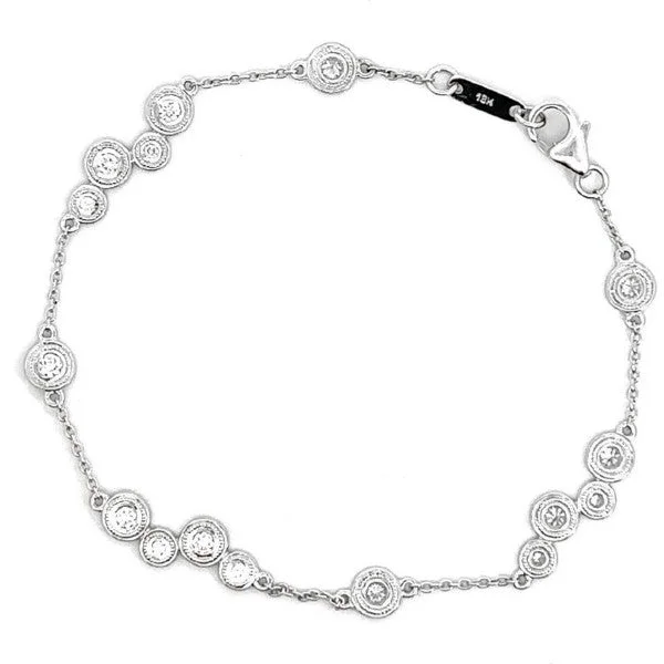 Ladies boho bracelet-18K White Gold Bezel Diamond Chain Bracelet - FINAL SALE