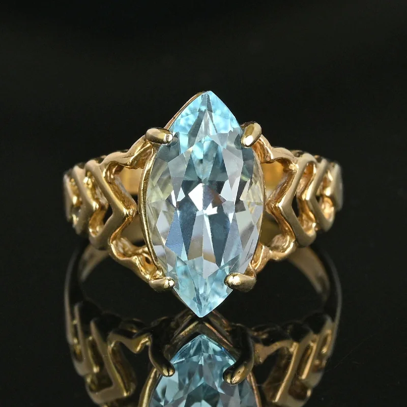 Ladies ruby engagement ring-Vintage 3.75 Carat Marquise Cut Blue Topaz Ring in Gold