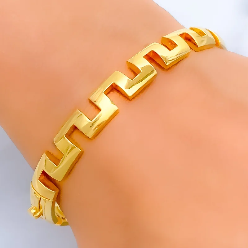 Ladies chunky gold bracelet-Impressive Geometrical 22k Gold Sleek Bangle Bracelet