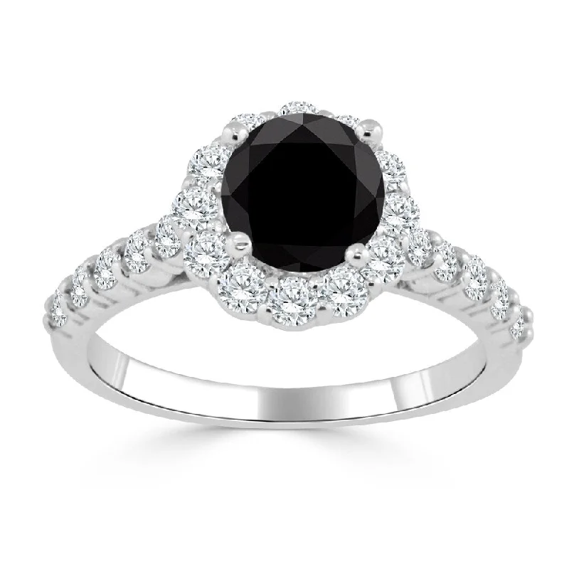 Ladies sapphire engagement rings-Auriya 14k Gold 1 1/2ctw Black Diamond Halo Engagement Ring