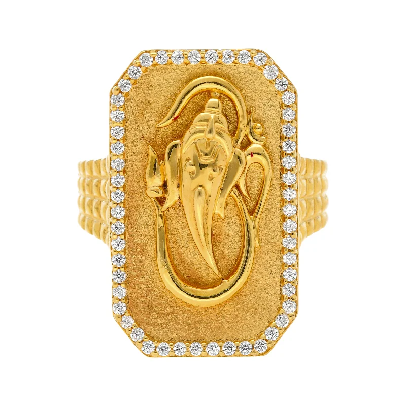 Ladies fashion ring-22K Yellow Gold  & CZ Men's Lord Ganesh Shield Ring