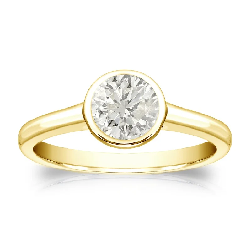 Ladies intricate engagement rings-Auriya 18k Gold 1/2ctw Bezel Solitaire Diamond Engagement Ring (J-K, I1-I2)