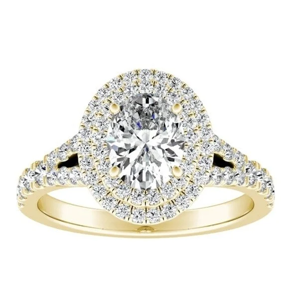 Ladies engagement rings with round-cut diamonds-Oval Shape Halo Diamond Engagement Ring 1 1/4ctw 14k Gold by Auriya