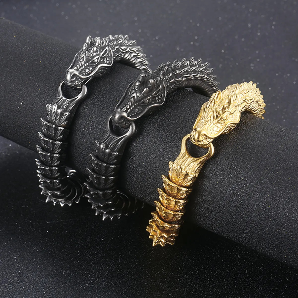 Ladies bold bracelet-Hip-hop Rock Solid Color Dragon Stainless Steel Plating Bracelets