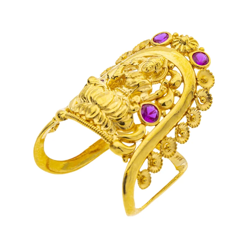 Ladies antique ring-22K Yellow Gold Temple Vanki Ring w/ Ruby (5gm)