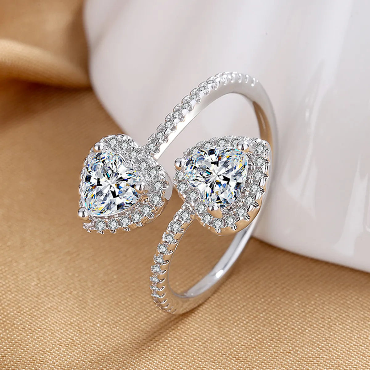 Ladies geometric ring-1 Piece Simple Style Heart Shape Copper Inlay Zircon Open Ring