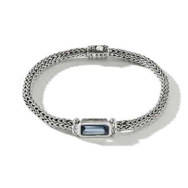 Ladies stackable bangles-JOHN HARDY Sterling Silver Woven Bracelet With London Blue Topaz