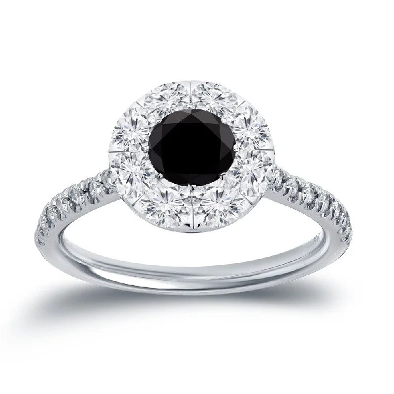 Ladies platinum engagement rings with diamonds-Auriya 1 1/6ctw Black Diamond Halo Engagement Ring 14k Gold