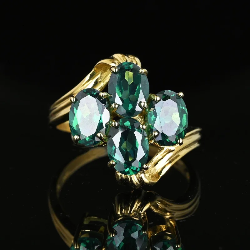 Ladies engagement ring-Vintage Gold Bypass Green Spinel Cluster Ring