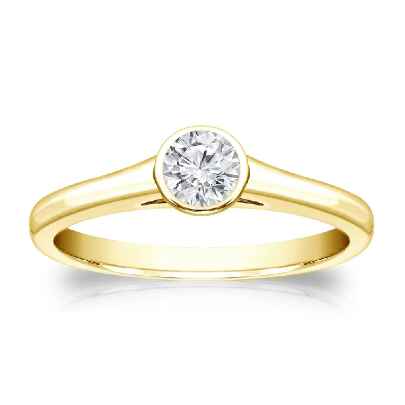 Ladies luxury engagement rings-Auriya 14k Gold 1/4 carat TW Bezel-set Solitaire Diamond Engagement Ring