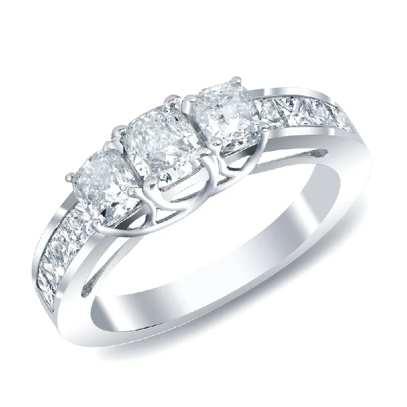 Ladies three-stone diamond engagement rings-Auriya 14k White Gold 2ct TDW 3-Stone Cushion-cut Diamond Engagement Ring