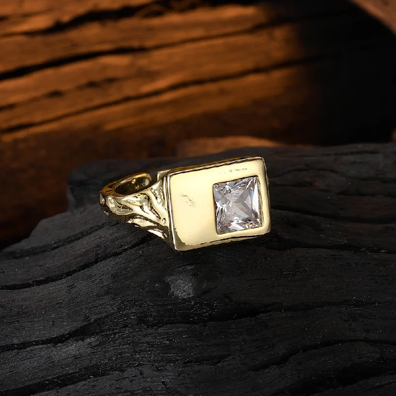 Ladies vintage-inspired ring-Streetwear Square Copper Plating Inlay Zircon White Gold Plated Open Rings