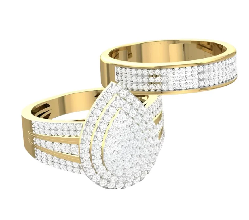 Ladies fine diamond ring-Omoni Pear Cut Natural Diamond Cluster Bride Set 18K Gold