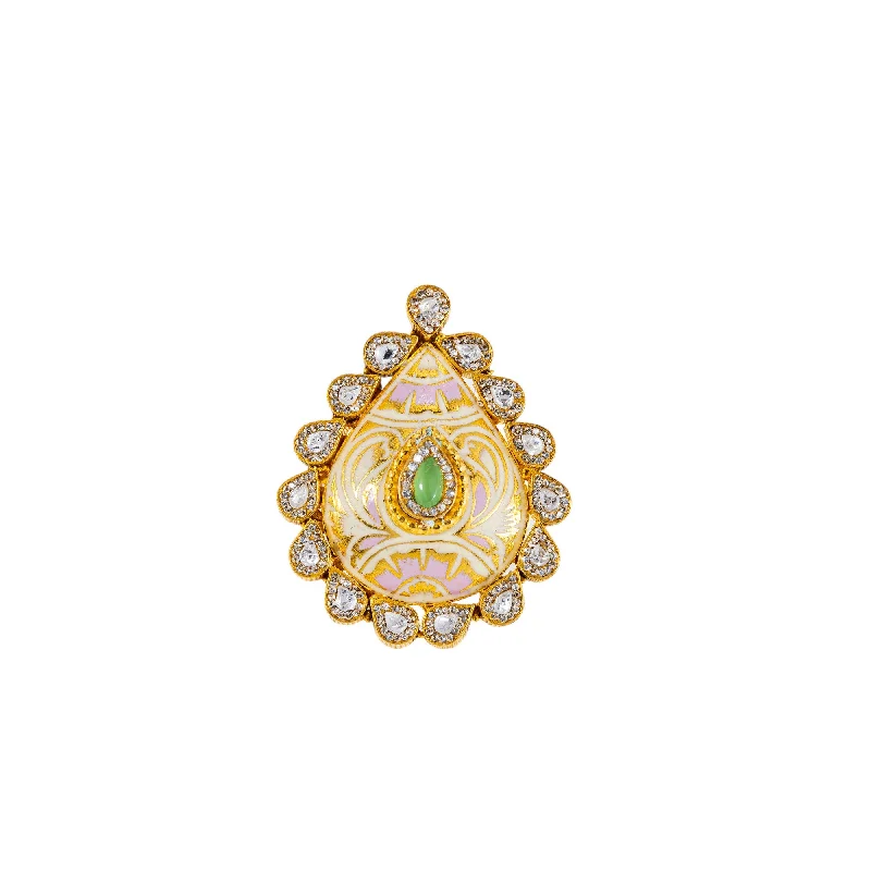 Ladies ruby ring-22K Antique Gold, CZ, Emerald & Kundan Cocktail Ring (11.9gm)