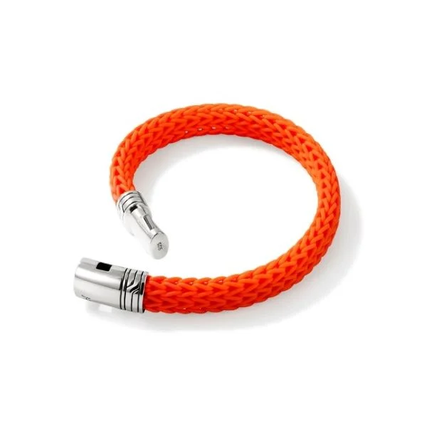 Ladies pearl and gold bracelet-JOHN HARDY Orange Rubber Bracelet With Silver Pusher Clasp