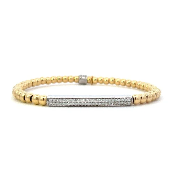 Ladies diamond tennis bracelet-18K Yellow Bead and White Bar Diamond Bracelet