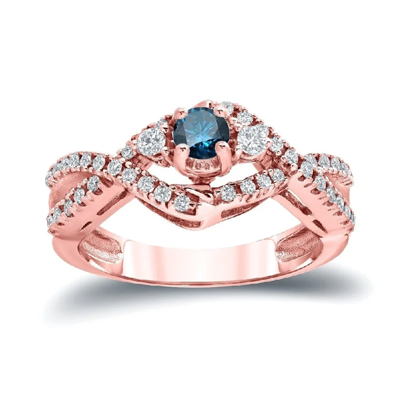 Ladies heart-shaped engagement rings-Auriya 1/2ctw 3-Stone Infinity Blue Diamond Engagement Ring 14k Gold