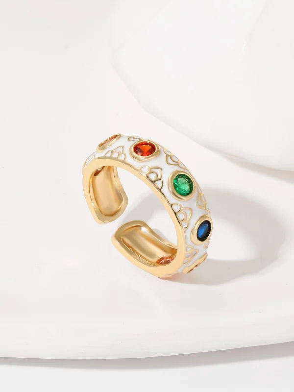 Ladies ruby-studded ring-Wholesale Classical Retro Geometric Copper Enamel Inlay 18K Gold Plated Zircon Open Rings