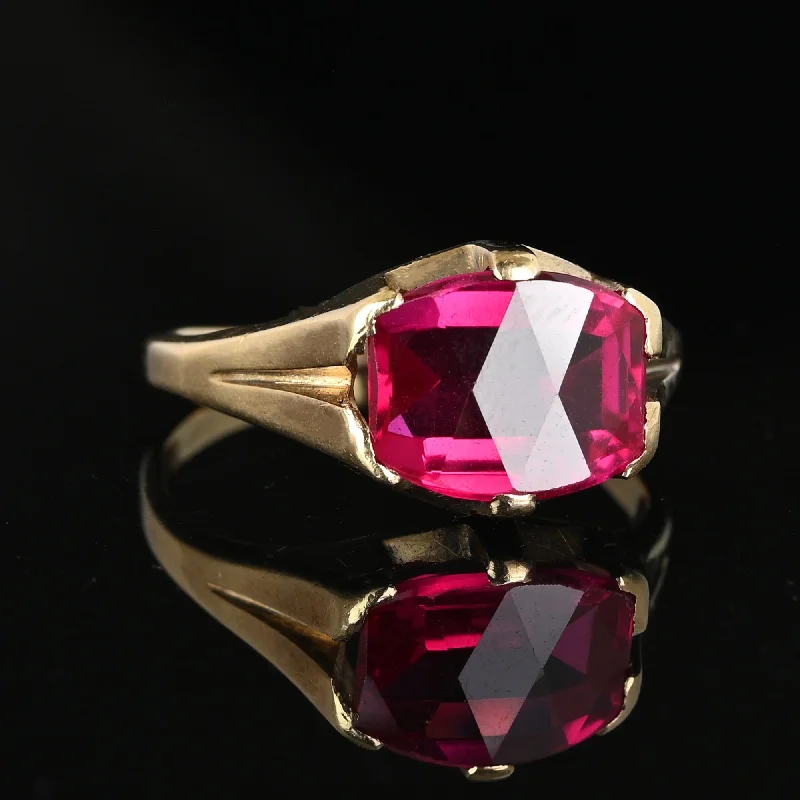 Ladies multi-stone ring-Vintage Art Deco Fancy Cut Ruby Signet Ring in Gold