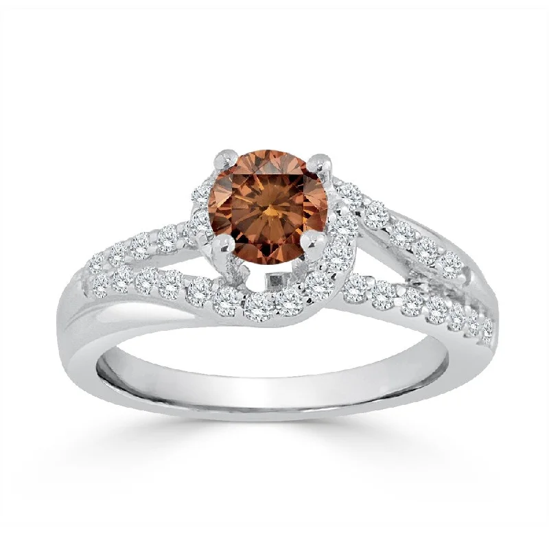 Ladies engraved engagement rings-Auriya 14k Gold 1ct TDW Brown Diamond Swirl Halo Engagement Ring