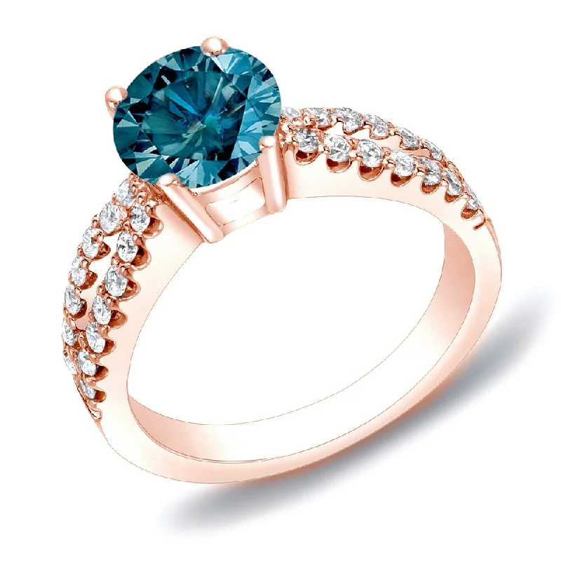 Ladies elegant diamond engagement rings-Auriya 14k Rose Gold 1ctw Modern Blue Diamond Engagement Ring (H-I, SI1-SI2)