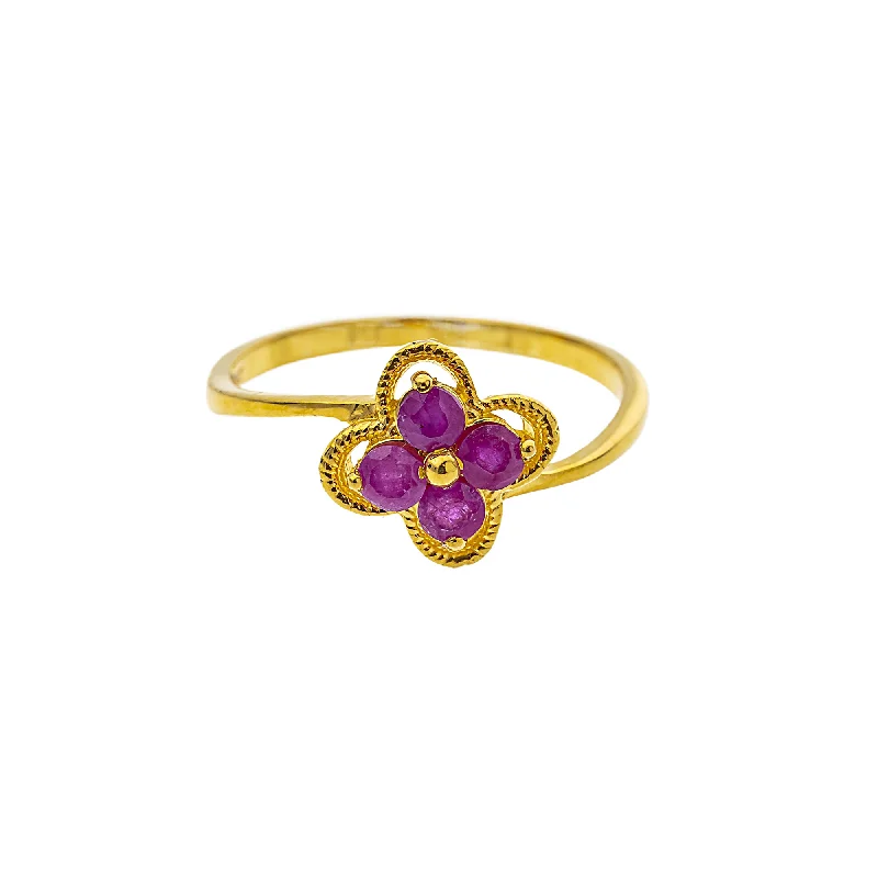 Ladies emerald and diamond ring-22K Yellow Gold & Ruby Cocktail (2.2gm)