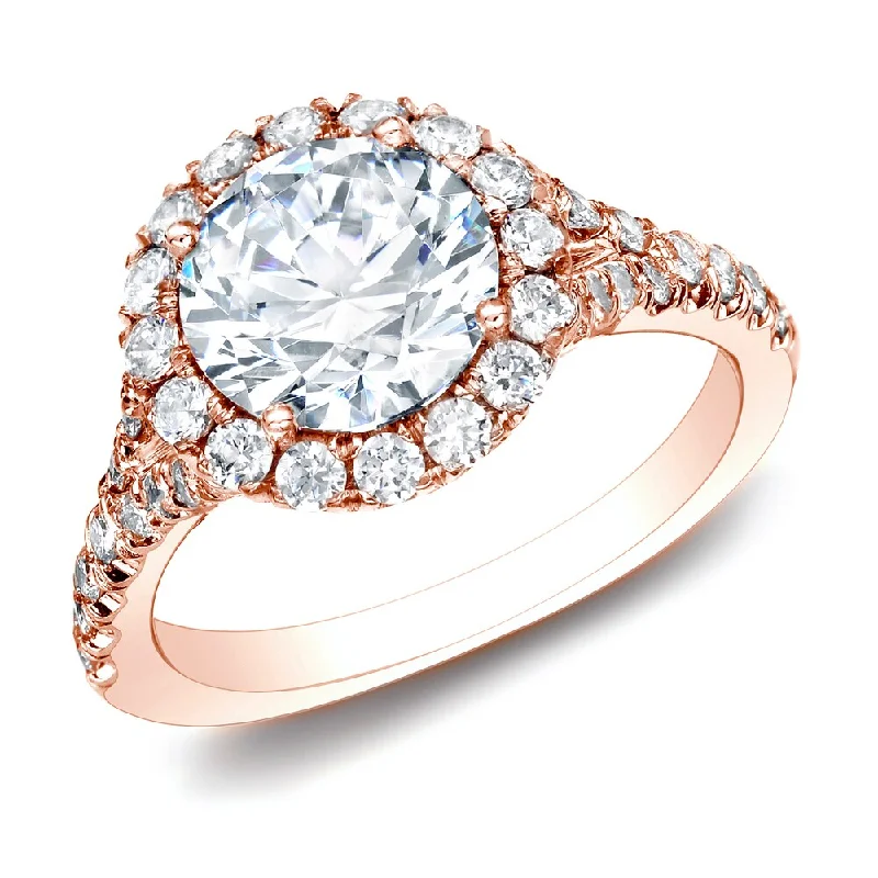 Ladies pear cut engagement rings-Auriya 14k Rose Gold 1 1/2ctw Round Halo Diamond Engagement Ring